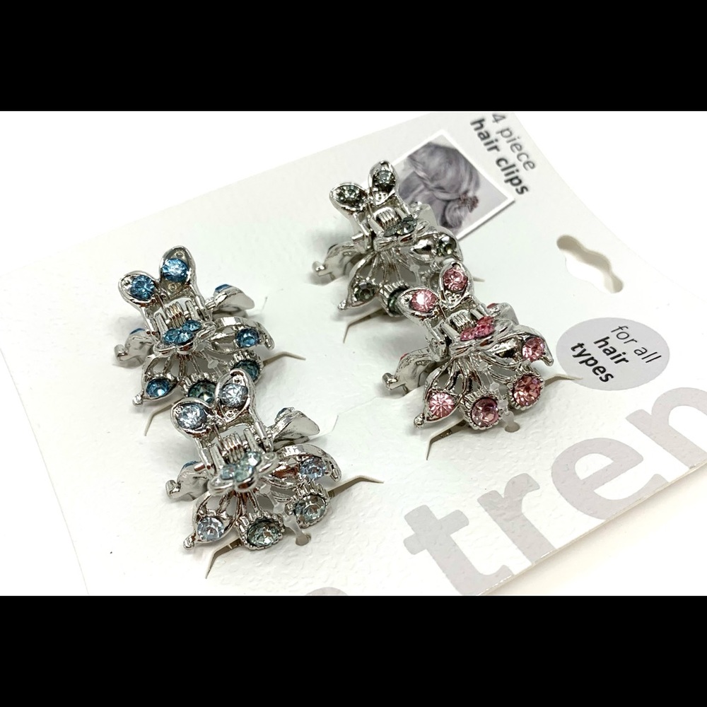 On Trend 4 Piece Fashion Jeweled Hair Mini Jaw Clips